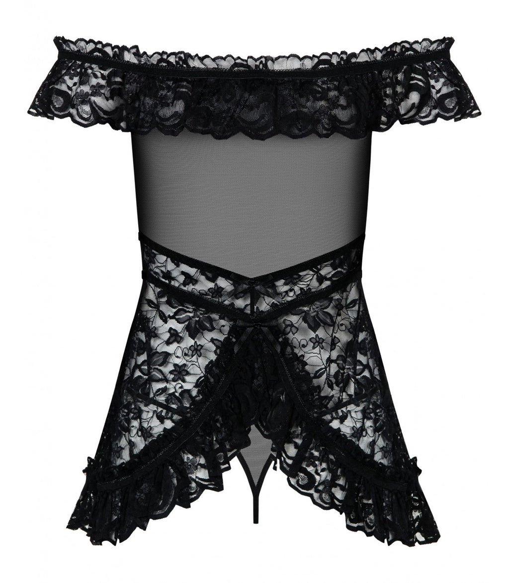 CAMICIA E PERIZOMA A FIORI NERA L/XL